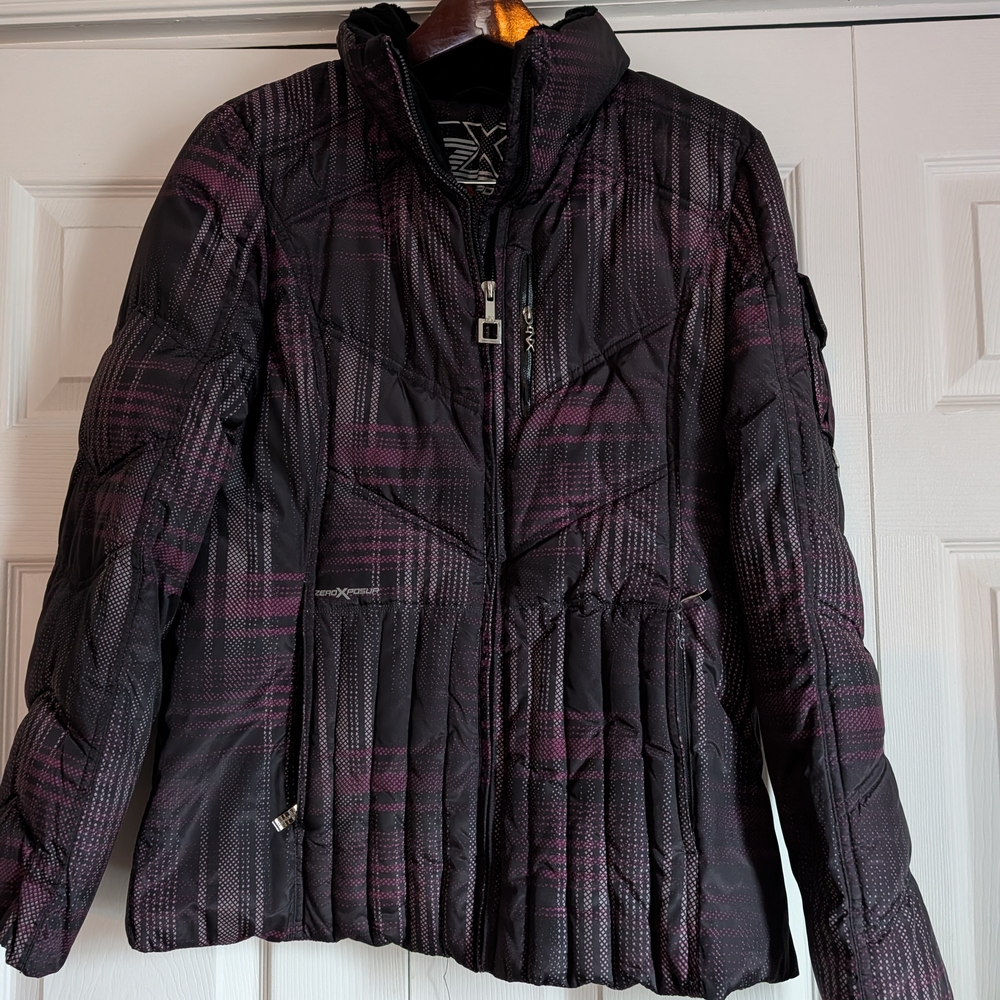 ZeroXposur Black and Plum Plaid Quilted Puffer Jacket